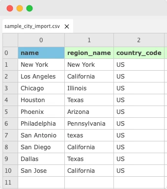 Import Cities Sample CSV File