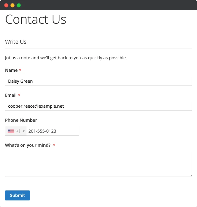 International dial codes dropdown in Contact Us Form