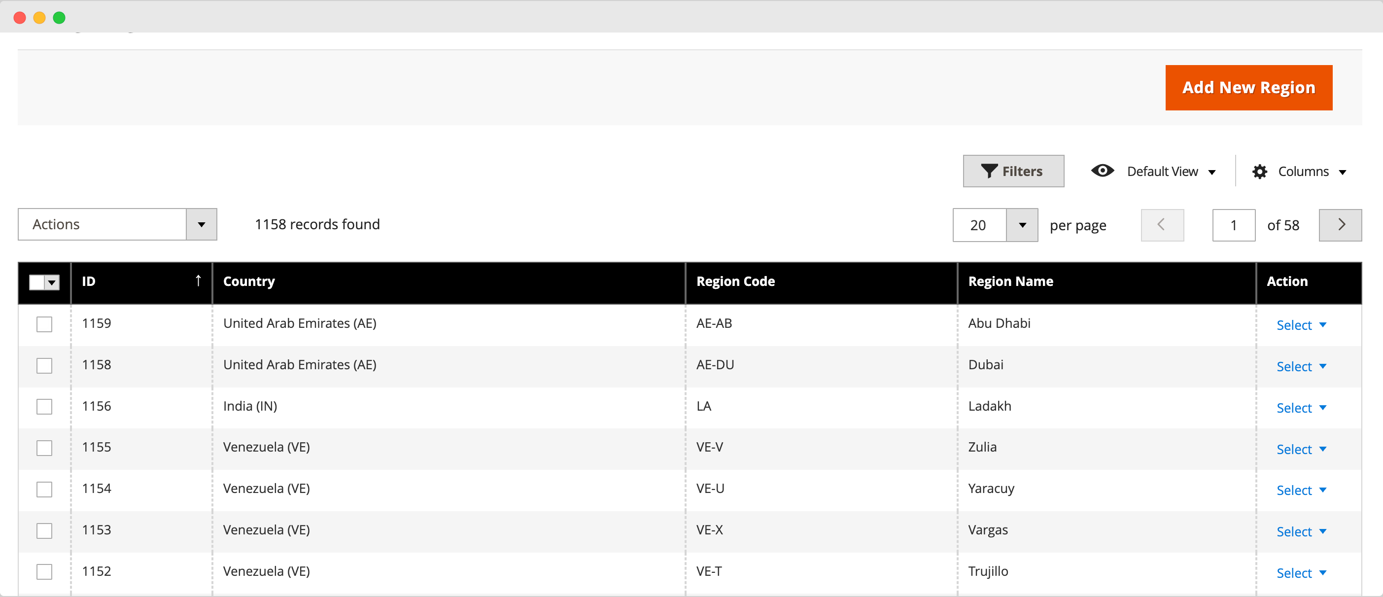 Clean Admin Interface Showing all Regions in Magento 2